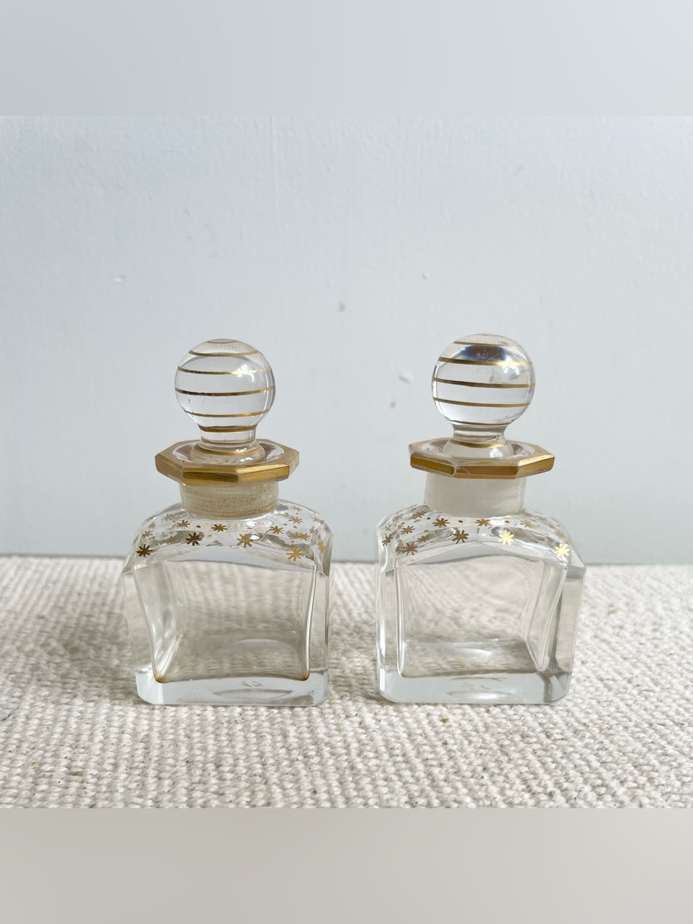 Set of 2 antique 1880th perfume bottles Signed Gold Star Print